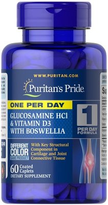 Puritan’s Pride One Per Day Glucosamine, Vitamin D3 & Boswellia 60 таблеток 33048 фото