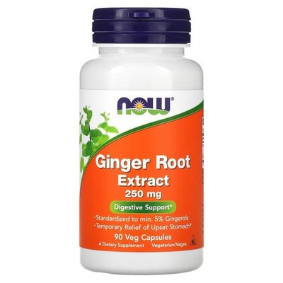 NOW Ginger Root Extract 250mg 90 вегетаріанських капсул 2085 фото