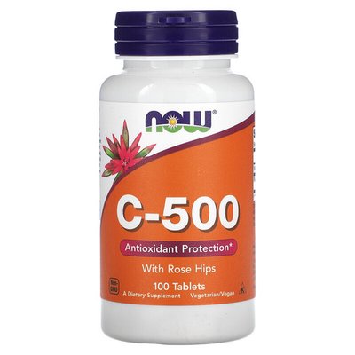 NOW Vitamin C-500 With Rose Hips 100 таблеток NOW-00670 фото