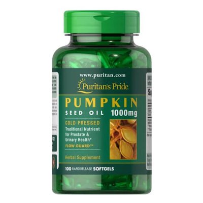 Puritan's Pride Pumpkin Seed Oil 1000 mg 100 рідких капсул 00221 фото