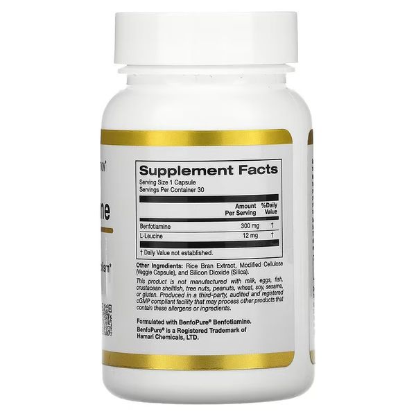 California Gold Nutrition Benfotiamine 300 mg 30 капсул CGN-2022 фото