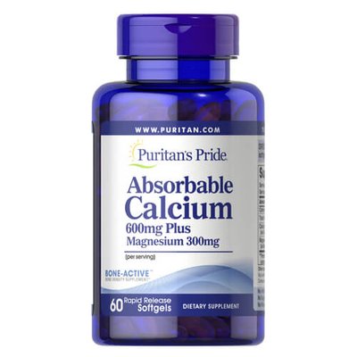 Puritan's Pride Absorbable Calcium 600 mg plus Magnesium 300 mg 60 капс 53580 фото