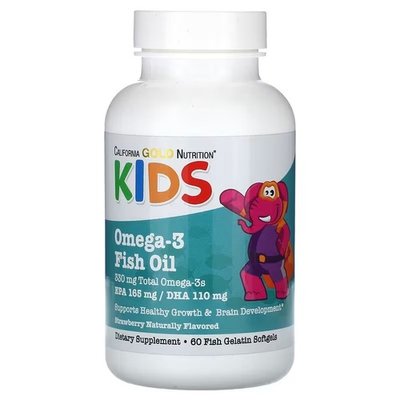 California Gold Nutrition Kid’s Omega-3 Fish Oil 60 капсул, Полуниця CGN-02270 фото