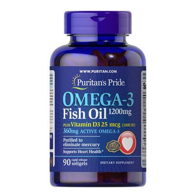 Puritan's Pride Omega-3 Fish Oil plus Vitamin D3 90 капс 019405 фото