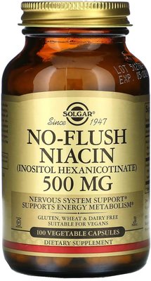 Solgar No-Flush Niacin 500 мг 100 капсул SOL-01911 фото