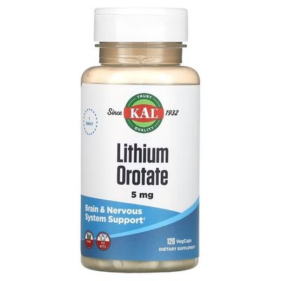 KAL Lithium Orotate 5 mg 120 рослинних капсул CAL-86331 фото