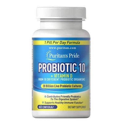 Puritan's Pride Probiotic 10 with Vitamin D 60 капс 31643 фото