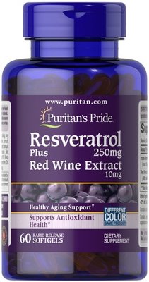 Puritan's Pride Resveratrol 250 mg plus Red Wine Extract 60 капсул 27980 фото