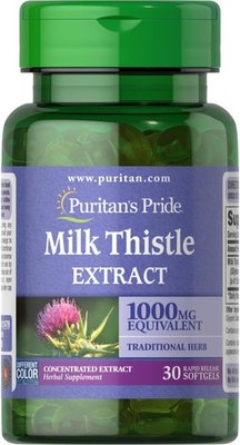 Puritan's Pride Milk Thistle 4:1 Extract 1000 mg (Silymarin) 30 капсул 21479 фото