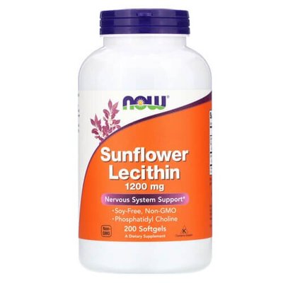 NOW Sunflower Lecithin 1,200 mg 200 рідких капсул NOW-02313 фото