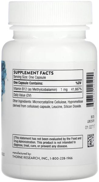 Thorne Vitamin B12 (as Methylcobalamin) 60 капс. THR-12502 фото
