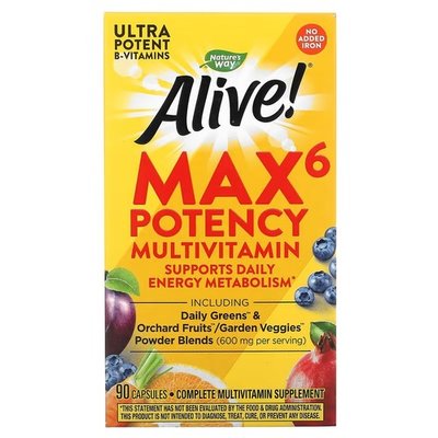 Nature's Way Alive! Max6 Potency Multivitamin No Added Iron 90 капсул NWY-15092 фото