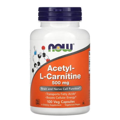 NOW Acetyl-L-Carnitine 500 mg 100 рослинних капсул NOW-0076 фото