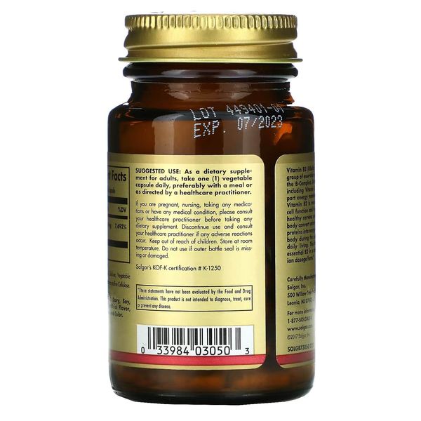 Solgar Vitamin B2 100 мг 100 капсул SOL-03050 фото