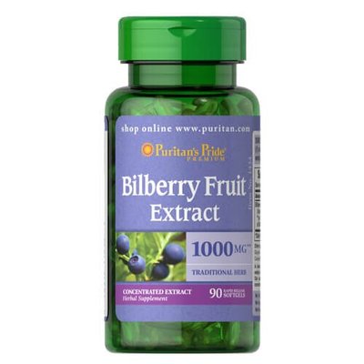 Puritan's Pride Bilberry 4: 1 Extract 1000 mg 90 рідких капсул 992 фото