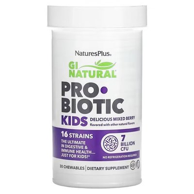 NaturesPlus Natural Probiotic Kids7 Billion CFU 30 жувальних таблеток NAP-43908 фото