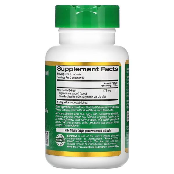 California Gold Nutrition Milk Thistle Extract 175 mg 60 рослинних капсул CGN-01097 фото