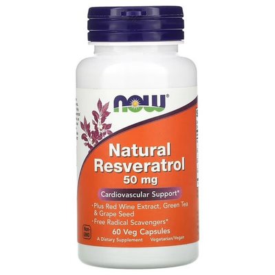 NOW Natural Resveratrol 50 mg 60 рослинних капсул NOW-03339 фото