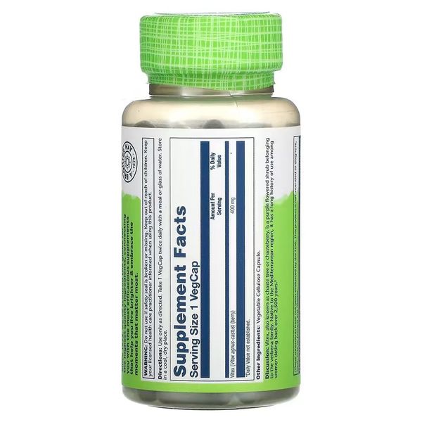 Solaray Vitex 400 mg 100 рослинних капсул SOR-01645 фото