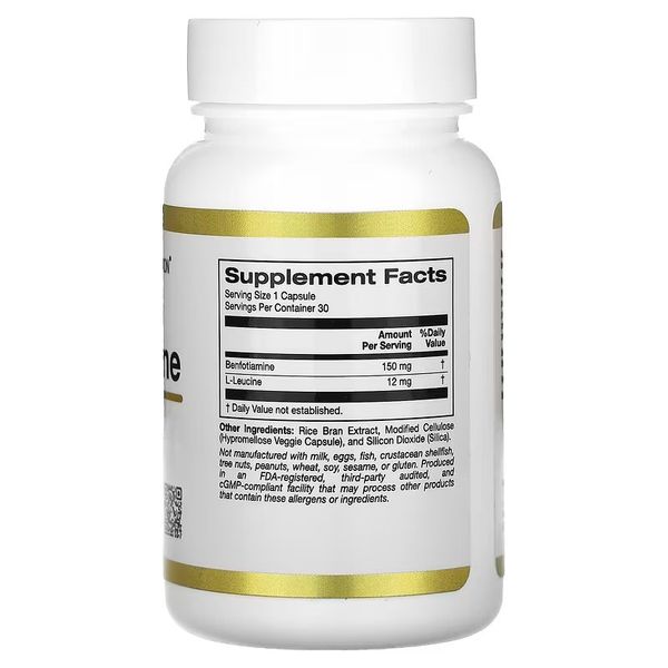 California Gold Nutrition Benfotiamine 150 mg 30 рослинних капсул CGN-02024 фото