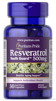 Puritan's Pride Resveratrol 500 mg 30 капсули швидкого вивільнення 31042 фото