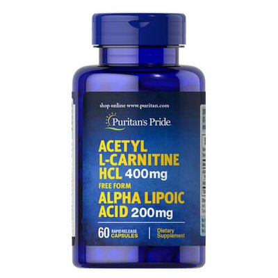Puritan's Pride Acetyl L-Carnitine 400 mg with Alpha Lipoic Acid 200 mg 60 капсул 66087 фото