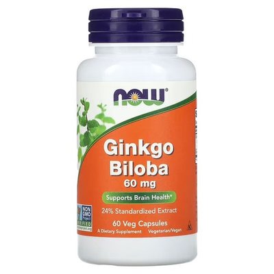 NOW Ginkgo Biloba 60 mg 60 рослинних капсул NOW-04686 фото