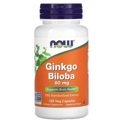 NOW Ginkgo Biloba 60 mg 120 рослинних капсул NOW-04687 фото