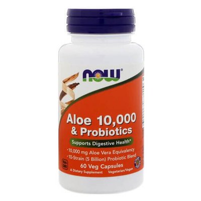 NOW Aloe 10,000 & Probiotics 60 капс NOW-03029 фото