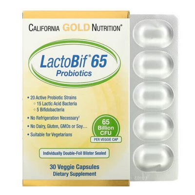 California Gold Nutrition LactoBif Probiotics 65 Billion CFU 30 рослинних капсул 01582 фото