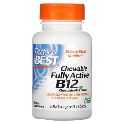 Doctor's Best Chewable Active B12 1,000 mcg 60 таблеток, Шоколад-Мята DRB-00328 фото