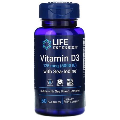 Life Extension Vitamin D3 with Sea-Iodine 5,000 IU 60 капсул LEX-17586 фото