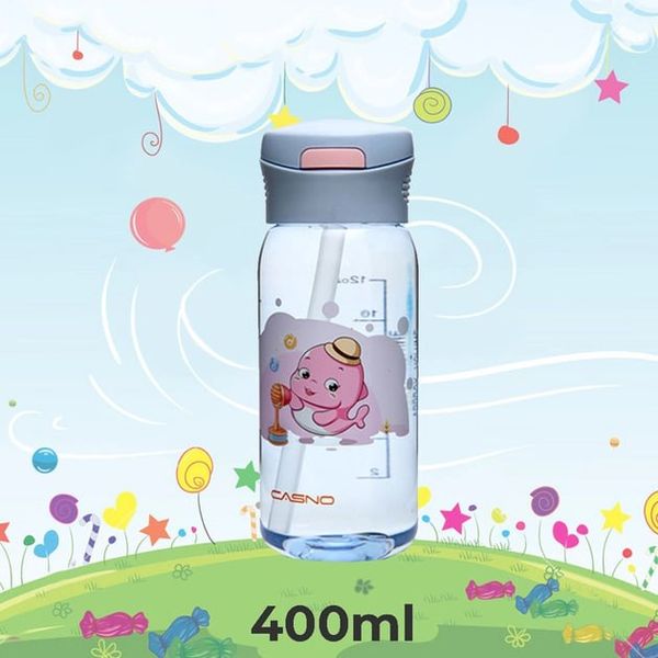Пляшка для води CASNO 400 мл Бузкова (Дельфін) з соломинкою KXN-1195 фото