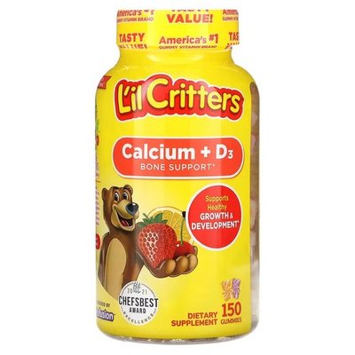 L'il Critters Calcium + D3 Bone Support 150 жувальних цукерок LIL-01417 фото