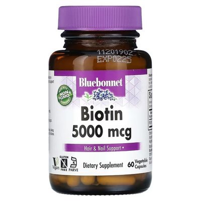 Bluebonnet Biotin 5,000 mcg 60 капсул BLB-00447 фото