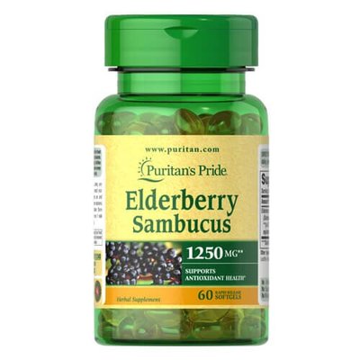 Puritan's Pride Elderberry Sambucus 1250 mg 60 рідких капсул 31240 фото