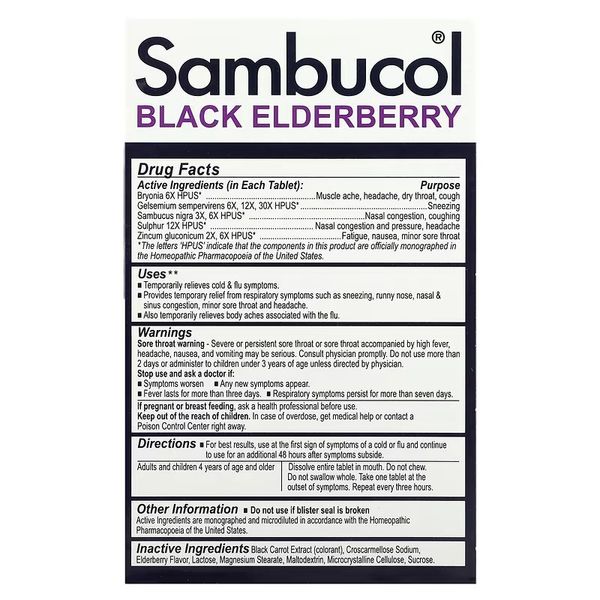 Sambucol Black Elderberry Cold & Flu Relief 30 таблеток SBL-00150 фото