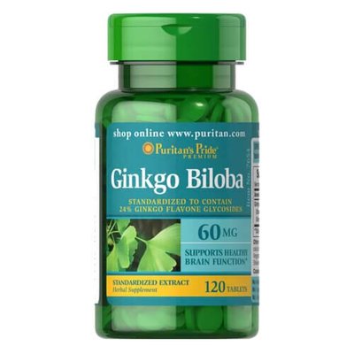 Puritan's Pride Ginkgo Biloba Standardized Extract 60 mg 120 табл 07654 фото