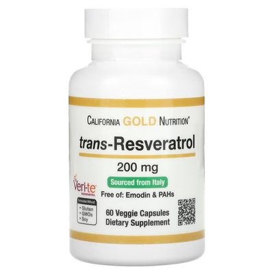 California Gold Nutrition trans-Resveratrol 200 mg 60 рослинних капсул CGN-01174 фото