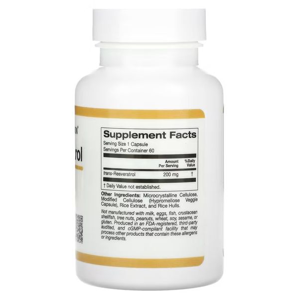 California Gold Nutrition trans-Resveratrol 200 mg 60 рослинних капсул CGN-01174 фото