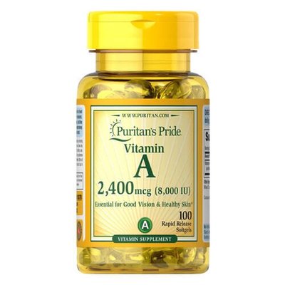 Puritan's Pride Vitamin A 8,000 IU (2,400 mcg) 100 рідких капсул 19378 фото
