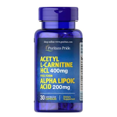 Puritan's Pride Acetyl L-Carnitine 400 mg with Alpha Lipoic Acid 200 mg 30 капс 66070 фото