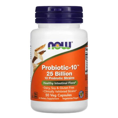 NOW Probiotic-10 25 Billion 50 рослинних капсул 001540 фото