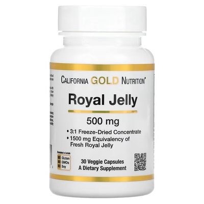 California Gold Nutrition Royal Jelly 500 mg 30 рослинних капсул CGN-00953 фото