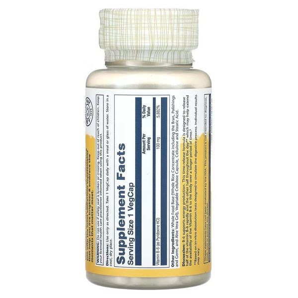 Solaray Vitamin B-6 100 mg 60 капсул SOR-12742 фото