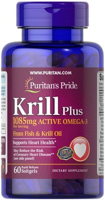 Puritan's Pride Krill Oil Plus High Omega-3 Concentrate 1085 mg 60 капсул 34783 фото