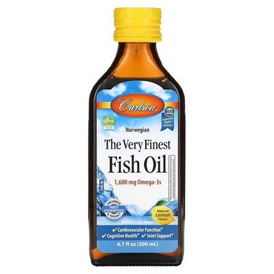 Carlson Labs Fish Oil Omega-3 1,600 mg 200 ml, Лимон CAR-1540 фото