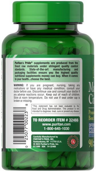 Puritan's Pride Magnesium Citrate 200 mg 90 табл 32466 фото
