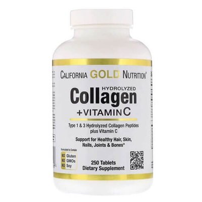 California Gold Nutrition Hydrolyzed Collagen + Vitamin C Type 1 & 3 250 табл 918 фото