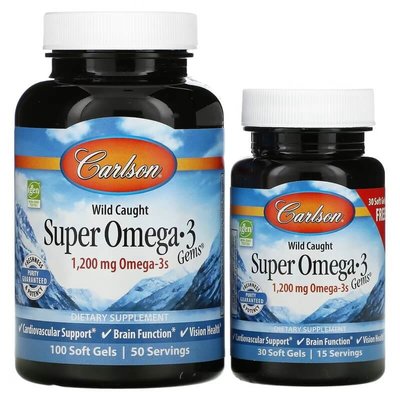 Carlson Super Omega-3 1,200 mg 100 + 30 капсул CAR-01524 фото